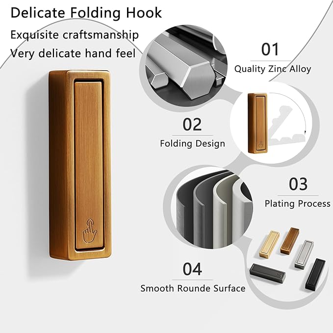 2Pcs Folding Coat Hooks, Heavy Duty Foldable Hook Made of Zinc Alloy, Foldable Wall Hooks for Bathroom, Entryway, Closet, Pool and Kitchen are Coat, Key Backpack, Storage Solutions (Bronze)-NeatNest