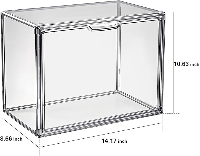 Clear Stackable Plastic Storage Bins with Magnetic Lid, Dustproof Book & Cosmetic Display Cases, Large Figures Collectibles Showcase, Shoe Box, Protection Organizer (Gray, L-3 Pack)-NeatNest