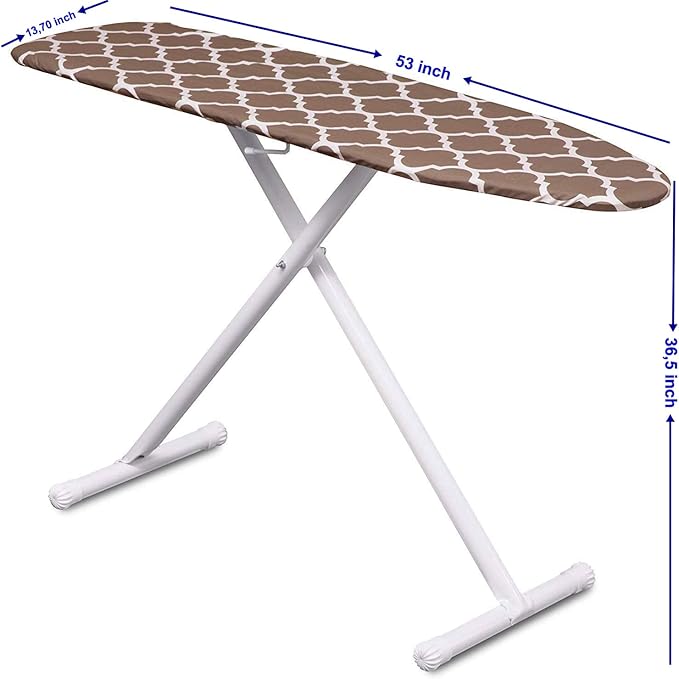Mabel Home T-Leg Adjustable Height Ironing Board with Light-Brown/White Patterned Cotton Cover, Extra Cover