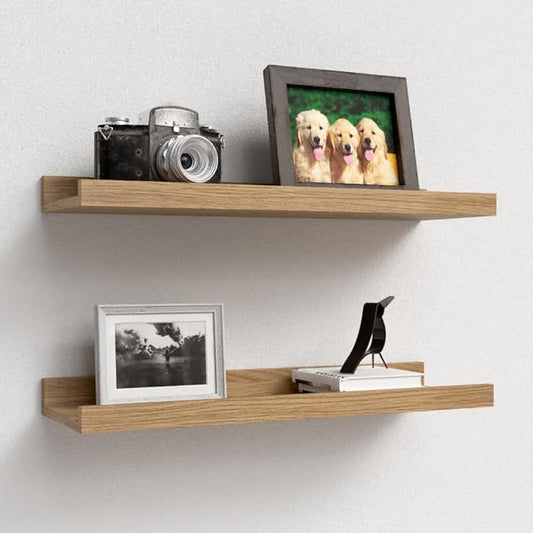 Floating Shelves Wall Mounted Set of 2, Modern Wall Shelves for Storage with Lip, Display Picture Ledge Shelf for Wall Decor Bedroom Living Room Bathroom Kitchen - Oak-NeatNest