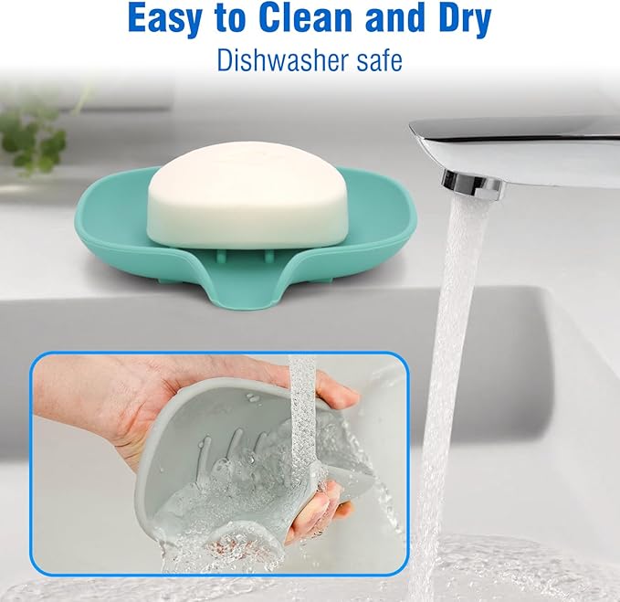 3 Pack Soap Bar Holder, AIMAIAIMAI Self Draining Soap Dish, Quick Drainage, Soap Dishes for Bathroom, Shower, Silicone Soap Tray for Kitchen, Dishwasher Safe (Green)-NeatNest