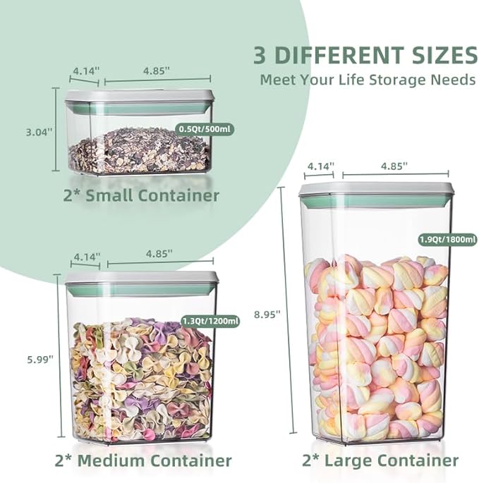 Ankou Airtight Food Storage Container Sets with Lids 6Pcs Pop Containers for Kitchen Pantry Organization BPA-Free Stackable Kitchen Storage Containers for Cereal Flour Sugar (0.5, 1.2, 1.8qt)*2-NeatNest