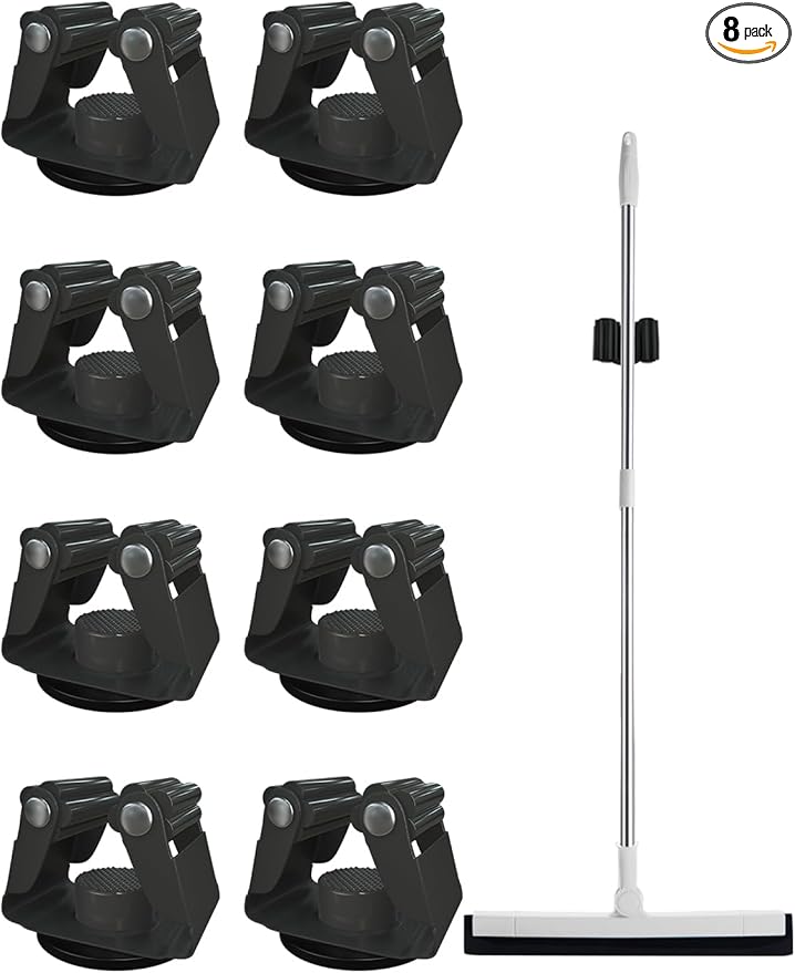 Magnetic Broom Mount, Mop Holder Magnetic No Drilling Magnetic Tool Holder Wall Mount for Garden Tool,Rack Rake,Shovel Handle,Garage,Kitchen,Laundry Tools Organizer-8 PCS/Gray