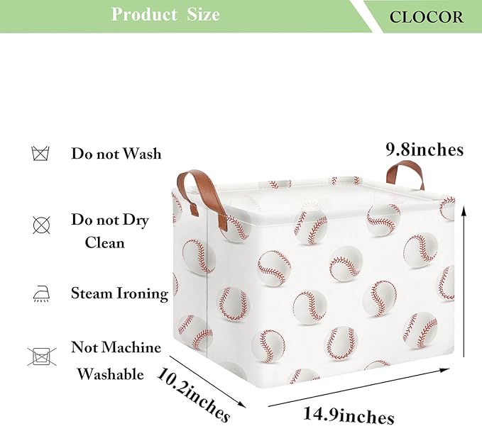 CLOCOR Rectangular Baseball Storage Basket,Collapsible Fabric Storage Container,Gift Basket(Baseball)-NeatNest