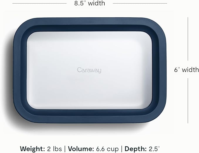 Caraway Glass Food Storage - 6.6 Cup Glass Container - Ceramic Coated Food Container - Non Toxic, Non Stick Lunch Box Container with Glass Lids - Dishwasher, Oven, & Microwave Safe - Navy-NeatNest