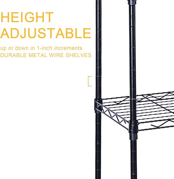 HealSmart Heavy Duty 6-Tier Storage Shelves, 17'' D x 11'' W x 63'' H Adjustable Shelving Unit with Wheels and Hanging Hooks, Black