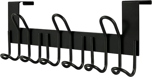 SKOLOO Over The Door Hooks - for Doors up to 1-3/4'' Thickness, Pack of 2, Metal Door Hanger with 9 Hooks, Over The Door Hanger for Coats, Hats, Towels, Black