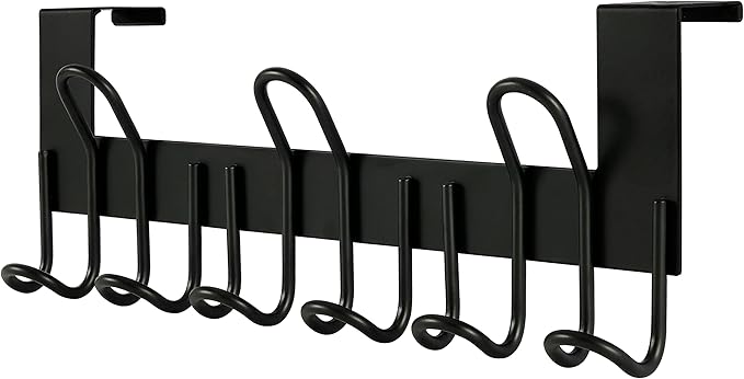 SKOLOO Over The Door Hooks - for Doors up to 1-3/4'' Thickness, Metal Door Hanger with 9 Hooks, Over The Door Hanger for Coats, Hats,Towels, Black