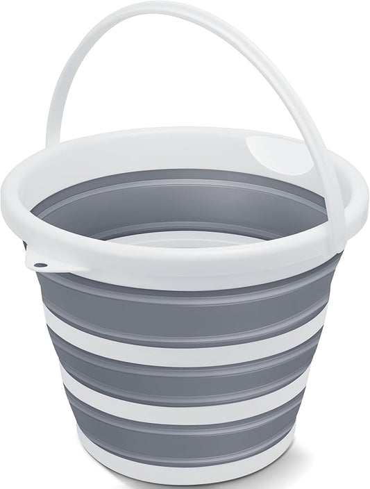 Collapsible Bucket, 2.6 Gallon (10L) - Foldable Mop Bucket for House Cleaning, Car Washing, Camping - Portable Water Pail for Outdoor, RV, Travel (Grey, Round)-NeatNest
