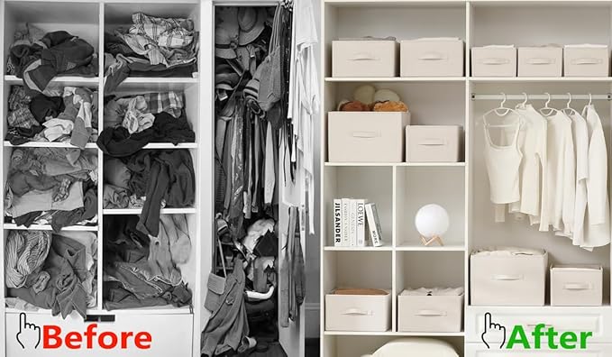 ALYER Collapsible Fabric Storage Organizer with Handles,Shelf Bins Box Container for Bedroom Office Closet Babies Nursery Toys Books Clothes (Beige, 15.8" x 12" x 10")