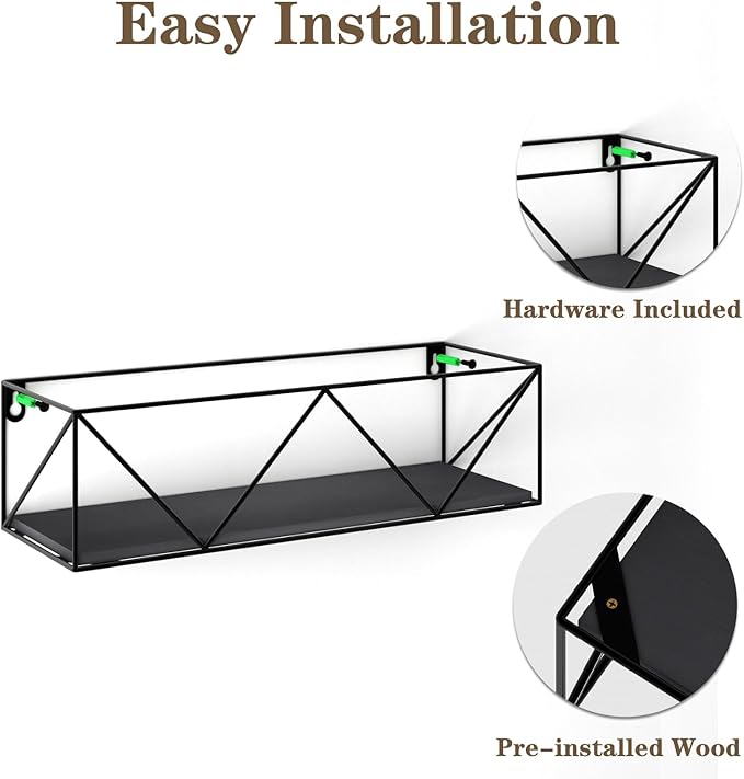 CRUGLA Black Floating Shelves Wall Mounted Set of 5, Hanging Storage Wall Shelf for Bathroom, Bedroom, Living Room, Kitchen-NeatNest