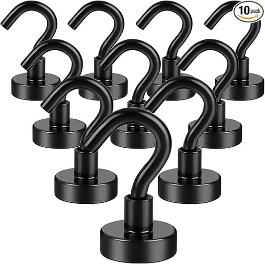 DIYMAG Magnetic Hooks, 30Lbs Facilitate Hook Neodymium Magnet Hooks with Nickel Coating for Cruise，Kitchen, Home, Workplace, Office and Garage etc, 10 Packs (Black)-NeatNest