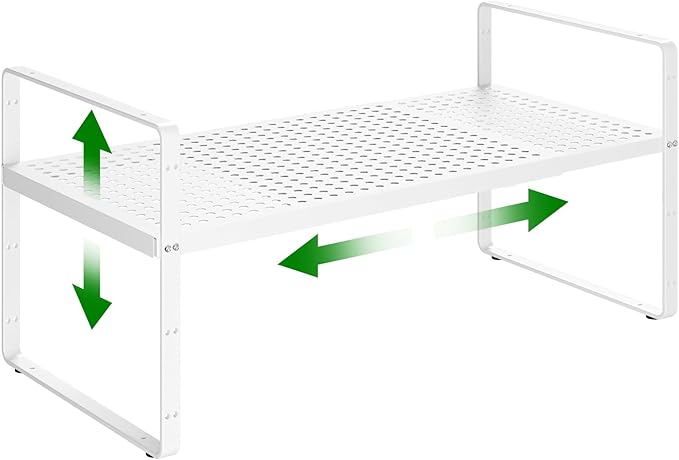 Expandable Kitchen Cabinet Shelf Organizer Rack Heavy Duty Metal Spice Rack Stackable Counter Storage Shelf for Kitchen Cabinet Pantry Bathroom (White - 16.5"-27" L x 10.2" W x 9.6" H - 1Pack)-NeatNest