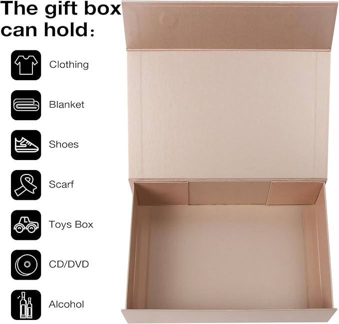 Aimyoo Gold Collapsible Gift Box with Magnetic Closure Lids 10.5x7x3 in, Medium Bridesmaid Groomsman Proposal Boxes, Rectangle Present Box for Graduation Birthday Storage (1 Pack)-NeatNest