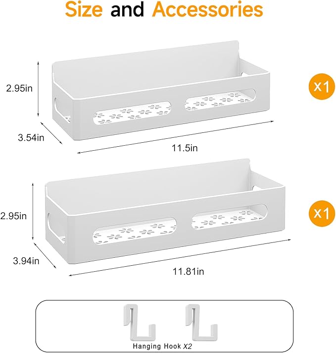2 Pack Magnetic Spice Rack for Refrigerator, Spice Rack Organizer, Moveable Magnetic Shelf Fridge Organizer with 4 Hooks for Kitchen and Oven Organization, White