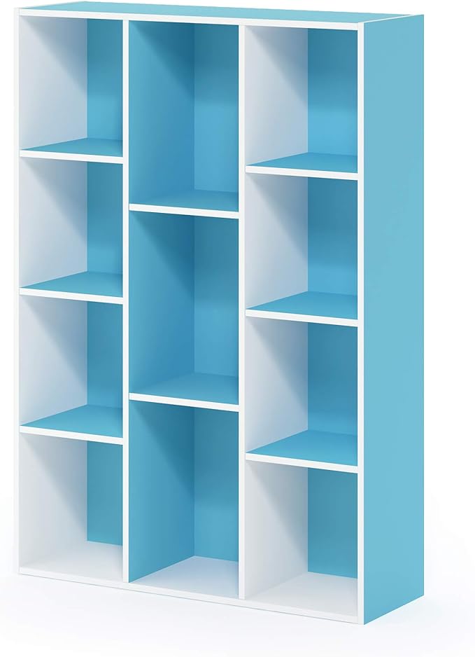 Furinno Luder Bookcase / Book / Storage , 11-Cube, White/Light Blue-NeatNest