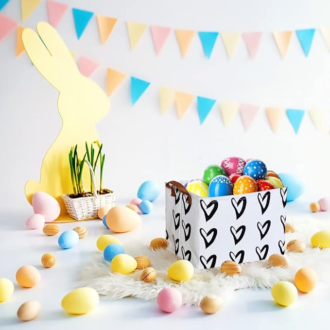 CLOCOR Heart Rectangular Basket, Cute Pattern Storage Bin, Collapsible Waterproof Storage Box with Handles for Kids, Gift Baskets, Shelf Basket (Black Hearts)-NeatNest