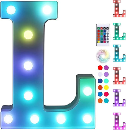 Foaky Colorful LED Letter Lights with Remote,Marquee Light Up Letters Sign for Night Light Wedding/Birthday Party Battery Powered Christmas Lamp Home Bar Decoration(L)-NeatNest
