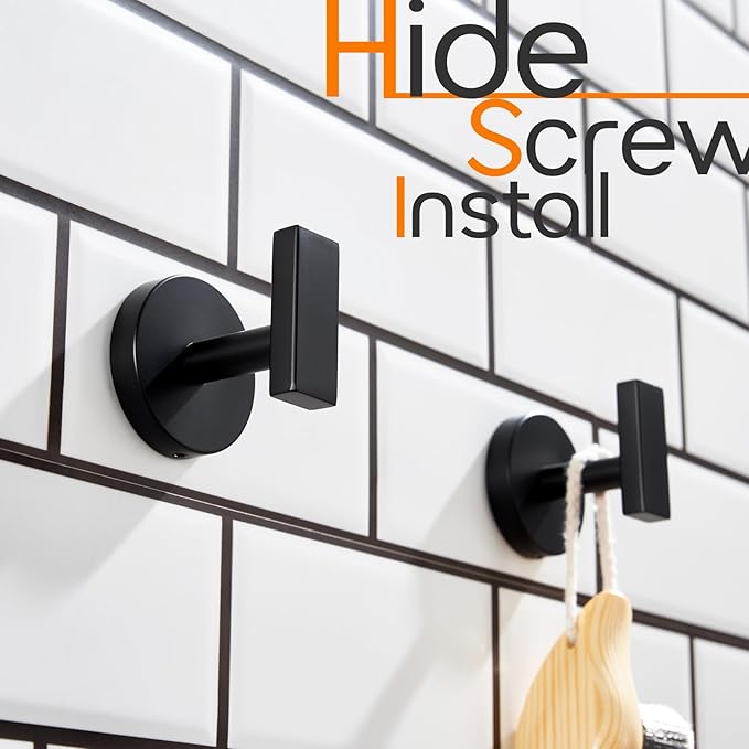 Robe Hook Matte Black Bath Towel Hooks Stainless Steel Wall Hooks for Bathroom Kitchen Closet Garage Door Hanger 3 Pack, AN1001MB-P3
