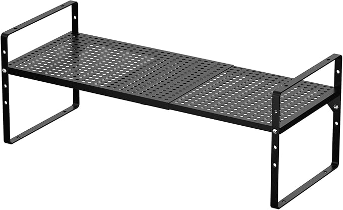 iPEGTOP 3 Pack Large Expandable Cabinet Storage Shelf, Heavy Duty Stackable Steel Metal Spice Rack Adjustable Height Home Office Pantry Garage Shelves for Counter Kitchen Organization, Black-NeatNest