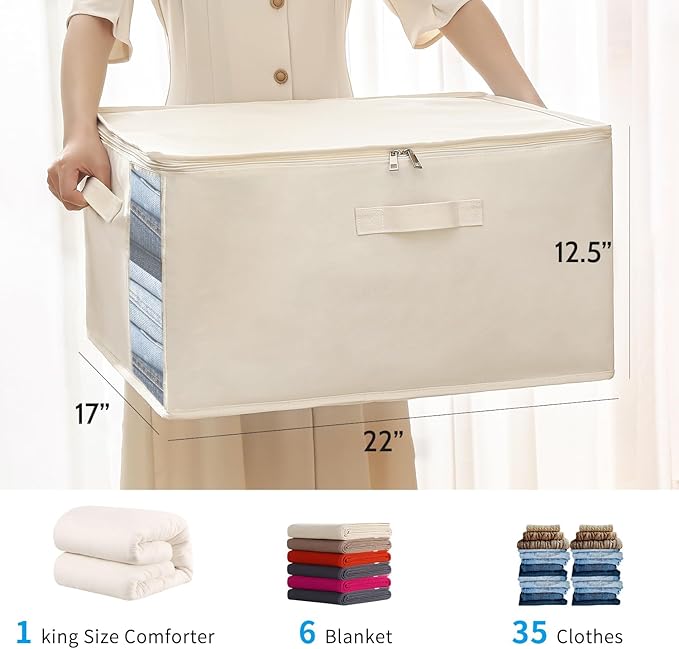 2 Pack Large Canvas Comforter Storage Bags Closet Organizer for Clothes Sweater Clothes Organizer with Dual Zipper Three Carrying Hand-NeatNest