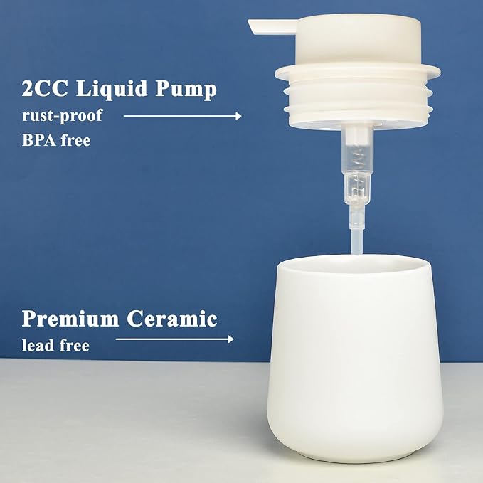 BosilunLife White Soap Dispenser - Ceramic Hand Dish Soap Dispenser for Bathroom 12ounce Refillable Liquid Hand Wash Dispenser for Essential Oil, Lotion Soap (Rubber Paint)-NeatNest