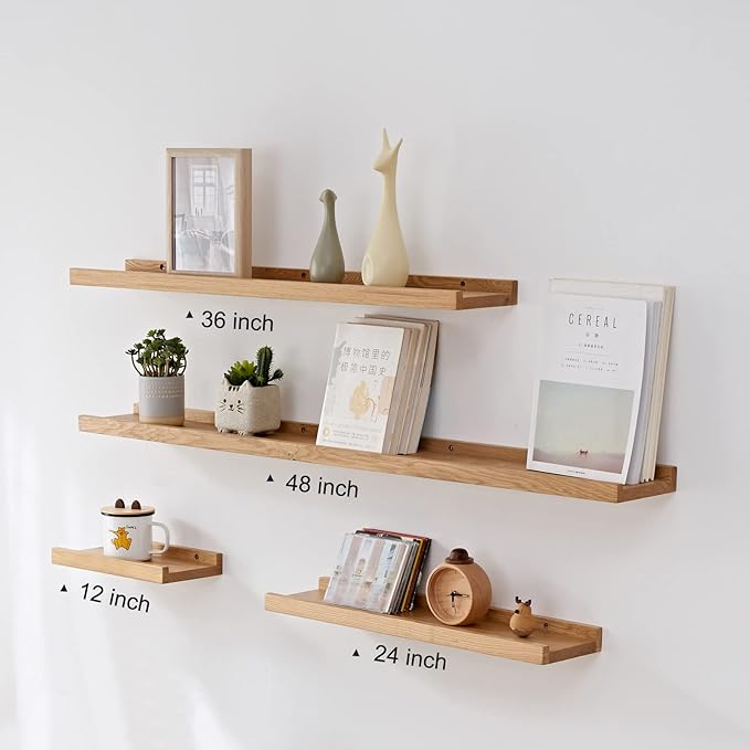 20 Inch Floating Shelves Wall Mounted, Rustic Wall Shelves for Decor and Storage, Natural Solid Oak Wood Shelf, Picture Ledge for Bedroom/Bathroom/Living Room/Kitchen, Natural Color, 20*4*1.5 (1 Pack)-NeatNest