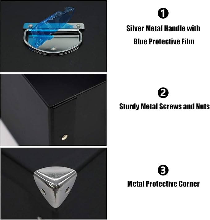 GUOZI Collapsible Storage Box, Decorative Memory Box with Lid & Metal Reinforced Corners, Organizer Gift Box for Keepsake Toy Photos Office Nursery Wardrobe Bookshelf (2Pcs-Black, 35 * 25 * 17.5cm)-NeatNest