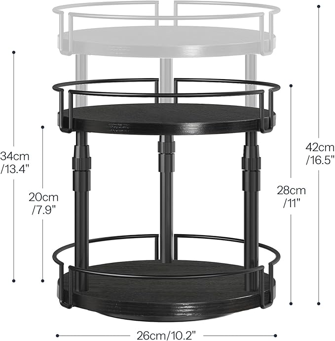 HOOBRO Lazy Susan Organizer Spice Rack, 2-Tier Height Adjustable Rotating Lazy Turntable Spice Organizer, for Kitchen Countertop and Cabinet, Black BB05TL01-NeatNest