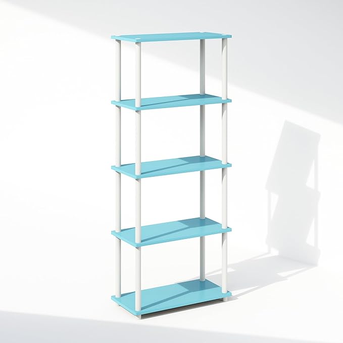 Furinno Turn-N-Tube 5-Tier Multipurpose Compact Bookcase, Light Blue/White-NeatNest