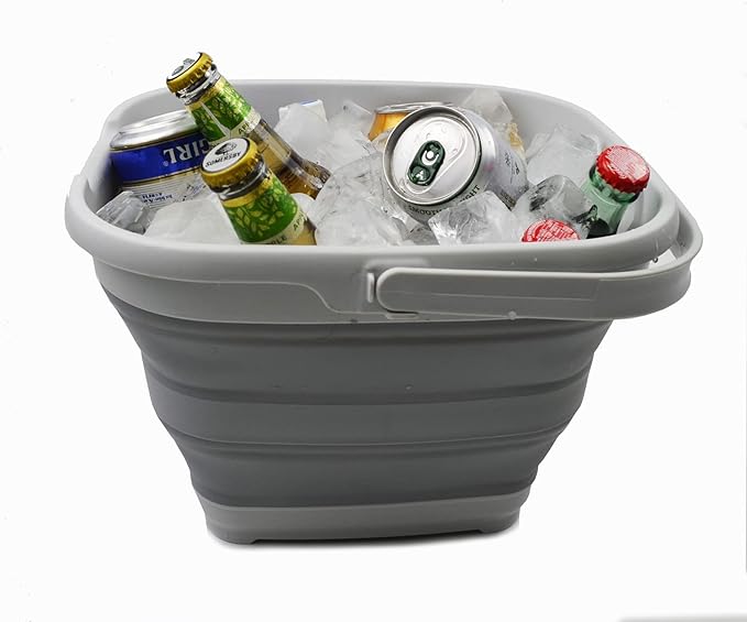 SAMMART 10L (2.6 Gallon) Collapsible Rectangular Handy Bucket (Grey, 1)-NeatNest