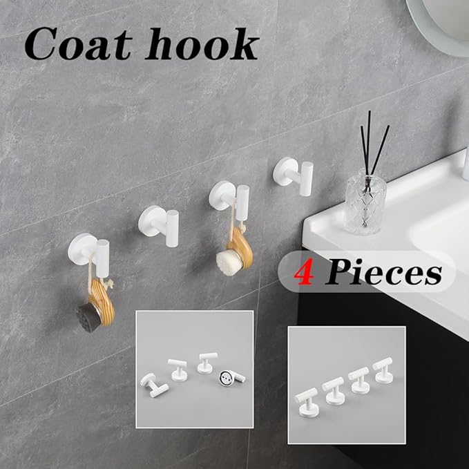 GERZWY Stainless Steel Towel Hook Wall Mounted Robe Coat Hook Heavy Duty Luxury Hooks for Bathroom Hotel 4 Pack, White