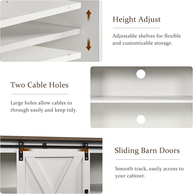 4 EVER WINNER White TV Stand for 65 inch TV for Living Room, Modern Farmhouse Barn Door TV Stand with Storage Cabinets and Adjustable Shelves for Bedroom, Media Entertainment Center TV Console Table-NeatNest