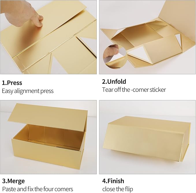 Gold Gift Box 10" x 6" x 3" with Magnetic Closure Lid Gifts Boxe for Presents,Bridesmaid Gifts Boxes,Cute Box,Birthday Gift Boxe,Luxury for Gifts Packaging, Magnetic Gift Boxes for Wrapping Gifts (Gold)-NeatNest