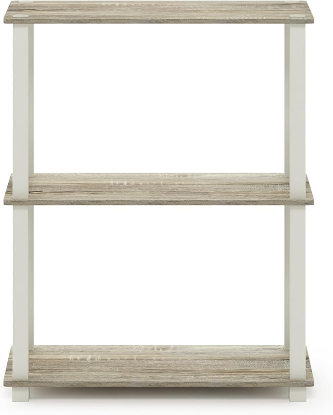 Furinno Turn-S-Tube 3-Tier Compact Multipurpose Shelf Display Rack with Square Tube, Sonoma Oak/White-NeatNest