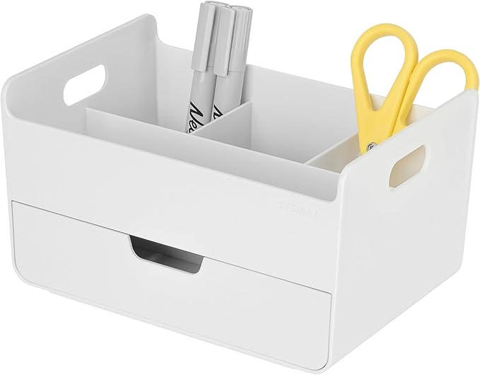 BLUE GINKGO Portable Desk Organizer – Compact 3 Compartment, Half-drawer Storage – Pen Holder, Stationery Desktop Organizer for Office, Makeup, Crafts (Made in Korea, White)-NeatNest