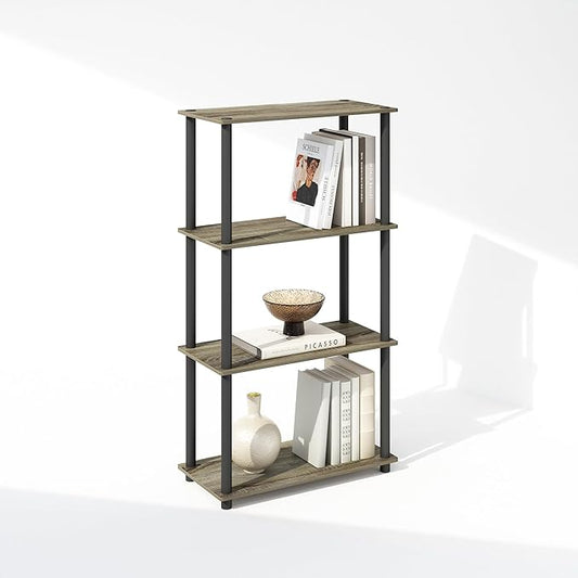 Furinno Turn-N-Tube 4-Tier Multipurpose Bookshelf, Bookcase, French Oak/Black-NeatNest