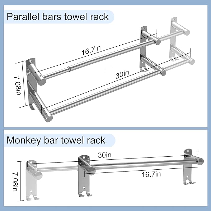 Towel Racks for Bathroom, 17-28In Adjustable Towel Bar，Stainless Steel Towel Rack, Towel Holder for Bathroom Wall, Double Towel Bar Bathroom, Adjustable Towel Tacks for Bathroom
