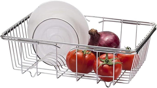 Adjustable Over Sink Dish Drying Rack Stainless Steel Dish Drainer, On Counter or in Sink Dish Rack, Deep and Large- Rustproof