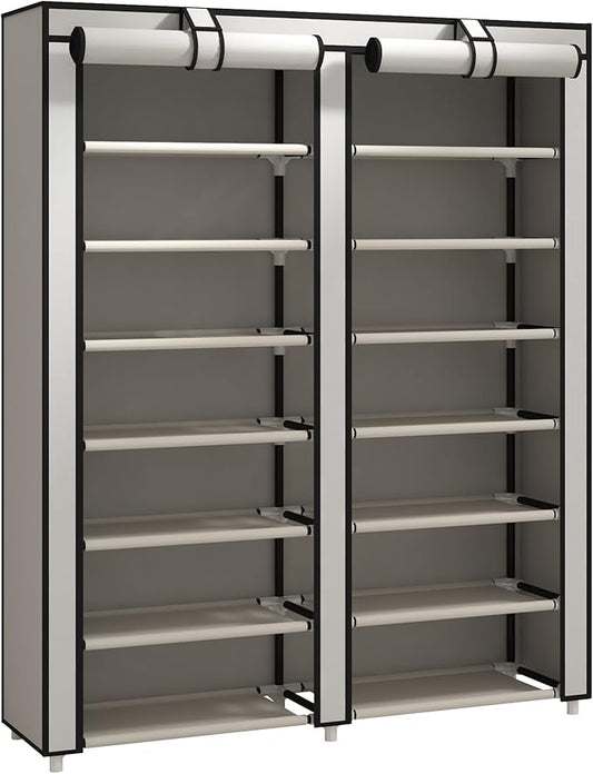JIUYOTREE Double Row Shoe Rack Storage Organizer with Big Capacity,7-Tier Shoe Cabinet,Shelf,Closet with Nonwoven Fabric Cover for 28 Pairs of Shoes,Grey-NeatNest