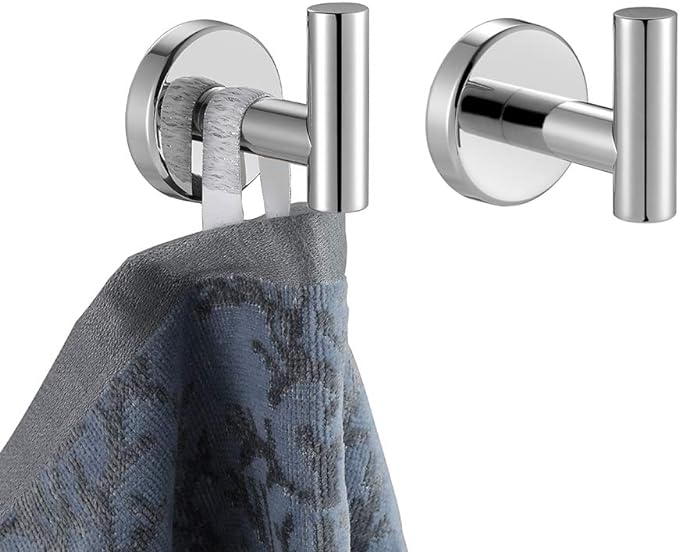 JQK Chrome Bathroom Towel Hook, 304 Stainless Steel Coat Robe Clothes Hook for Bathroom Kitchen Garage Wall Mounted (Pack of 2), TH100-CH-P2-NeatNest