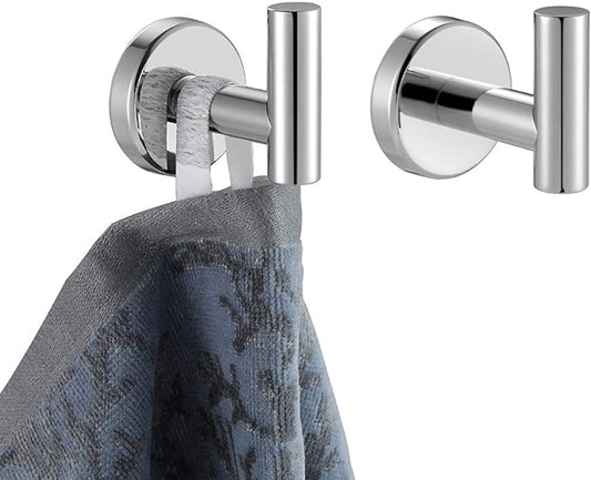 JQK Chrome Bathroom Towel Hook, 304 Stainless Steel Coat Robe Clothes Hook for Bathroom Kitchen Garage Wall Mounted (Pack of 2), TH100-CH-P2-NeatNest