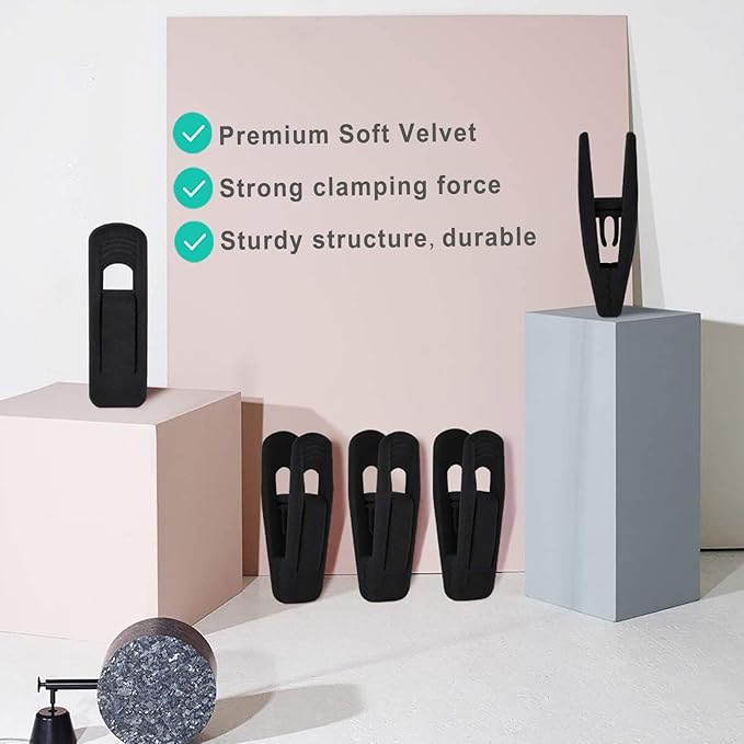 Black Velvet Hangers Clips 20 PCS, Non-Slip Velvet Clips for Suit Pant Skirt Hanger, Strong Finger Clips Perfect for Thin Flocking Hangers-NeatNest
