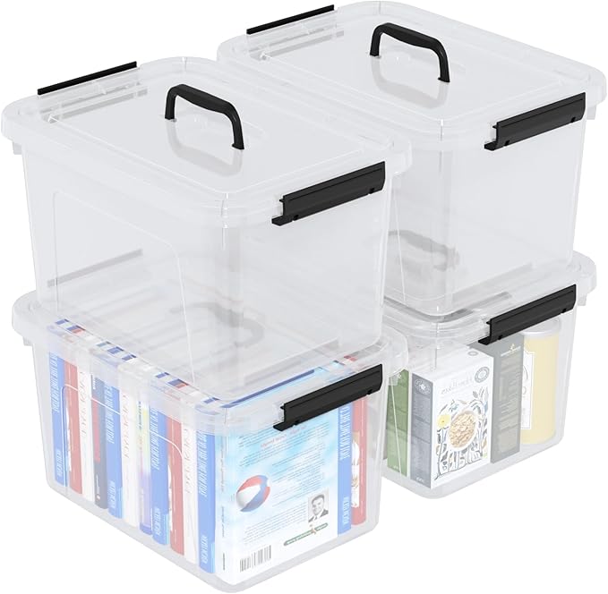 4-Pack 18 L Plastic Storage Box with Lid, Latching Storage Containers Bin, Clear