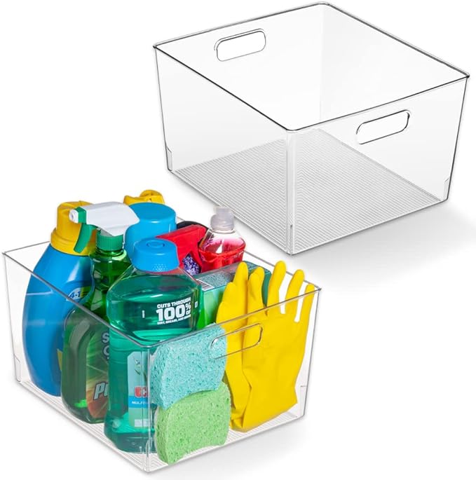 ClearSpace XL Clear Plastic Storage Bins - 2 Pack for Kitchen Cabinet and Fridge Organization-NeatNest