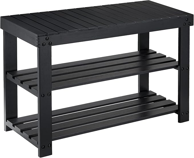Pipishell Bamboo Shoe Rack Bench, 3 Tier Sturdy Shoe Organizer, Storage Shoe Shelf, Holds up to 300lbs for Entryway Bedroom Living Room Balcony, Black-NeatNest
