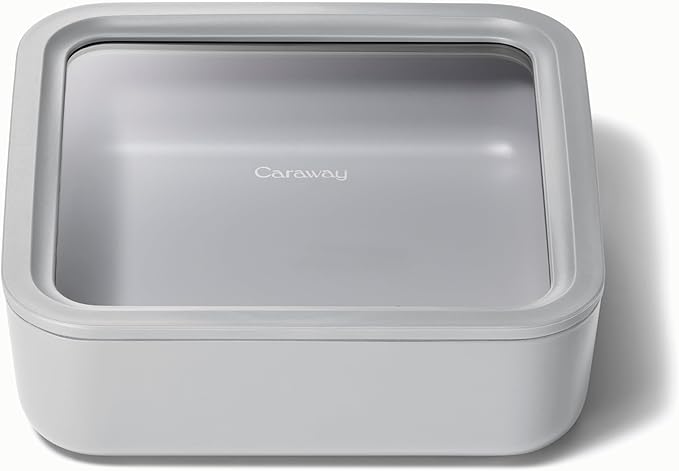 Caraway Glass Food Storage, 10 Cup Glass Container - Ceramic Coated Food Container - Non Toxic, Non Stick Lunch Box Container with Glass Lids. Dishwasher, Oven, & Microwave Safe - Square Shape - Gray-NeatNest