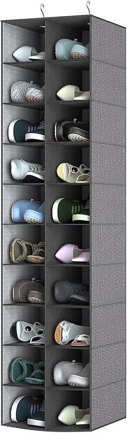 coastal rose Hanging Shoe Organizer for Closet, 20 Sections Hanging Closet Organizer and Storage Shelves, Space Saving Shoe Rack for Closet, Grey, 12''W×12''Dx 50''H-NeatNest