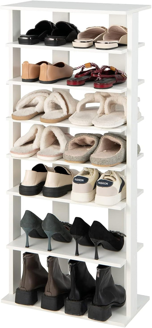 COSTWAY 7 Tiers Shoe Rack, Double Rows Vertical Tall Narrow Patented Shoe Organizer, Free Standing Shoe Rack for Small Space, Entryway, Closet, Living Room, Bedroom (White)-NeatNest