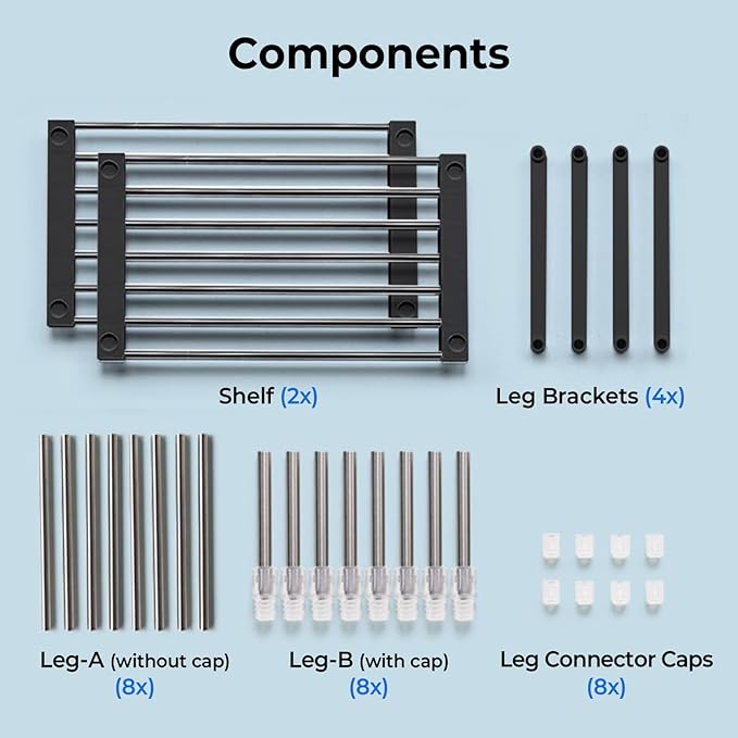 carrotez 2 Pack Expandable Cabinet Organizer, Set of 1 Width & Height-Adjustable Kitchen Cabinet Organizer Shelf, Stackable Kitchen Counter Shelf, 11.8~19.6 x 7.8 x 5.9~9" Black-NeatNest